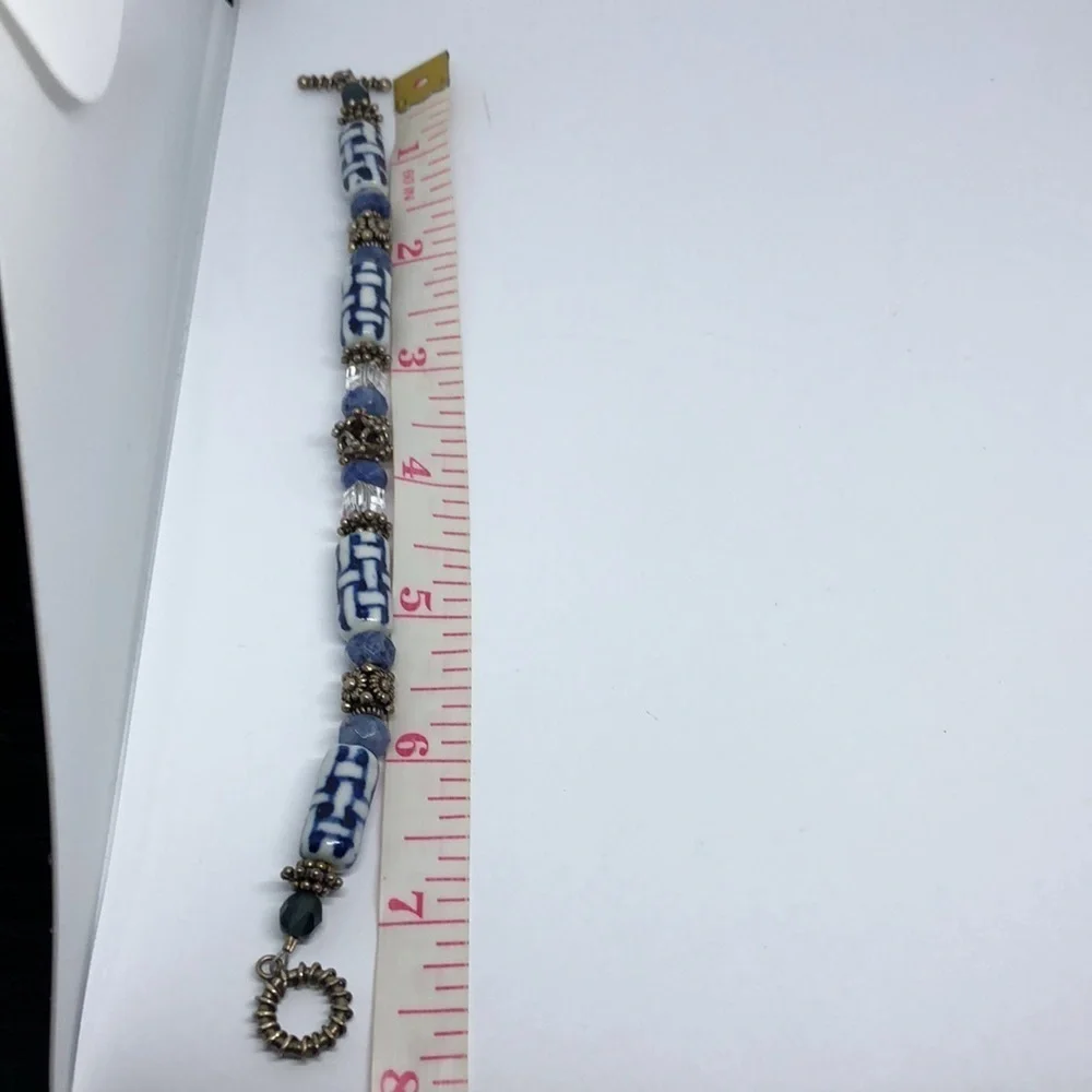 𝅺Vintage artisan handmade ceramic bead sterling silver bracelet boho free spirit